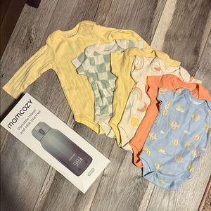 NEW IN BOX Momcozy Portable Milk Warmer + Baby Onesies Set